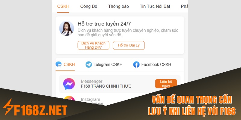 Các vấn đề quan trọng cần lưu ý khi liên hệ với F168